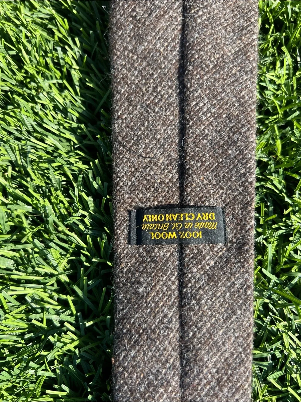 Textured Brown Herringbone Wool Tie - Men's Accessory